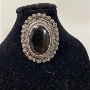 Vintage STERLING SILVER Brooch/Pendant LOCKET w/Black Onyx - TAXCO Mexico 925